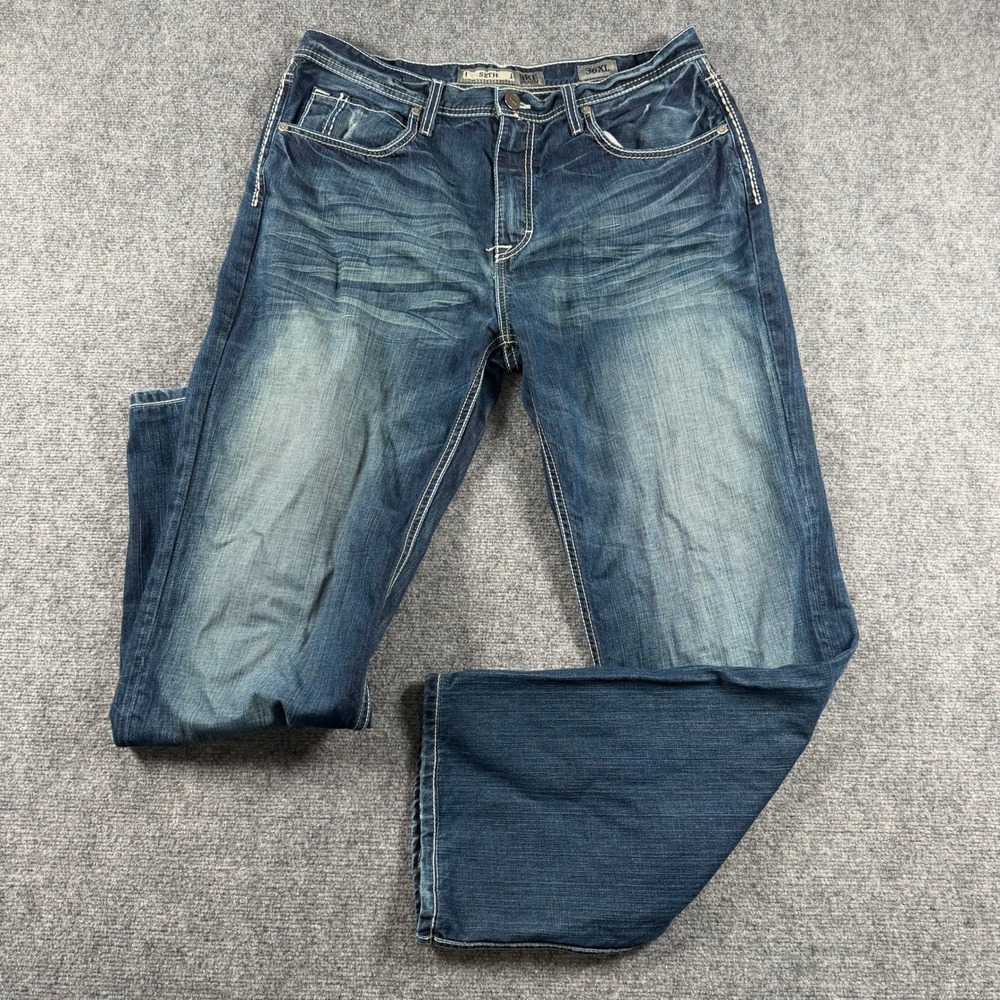 BKE Seth Jeans Mens 36XL Blue Straight Leg Thick Stitch Denim Tall Extra Long